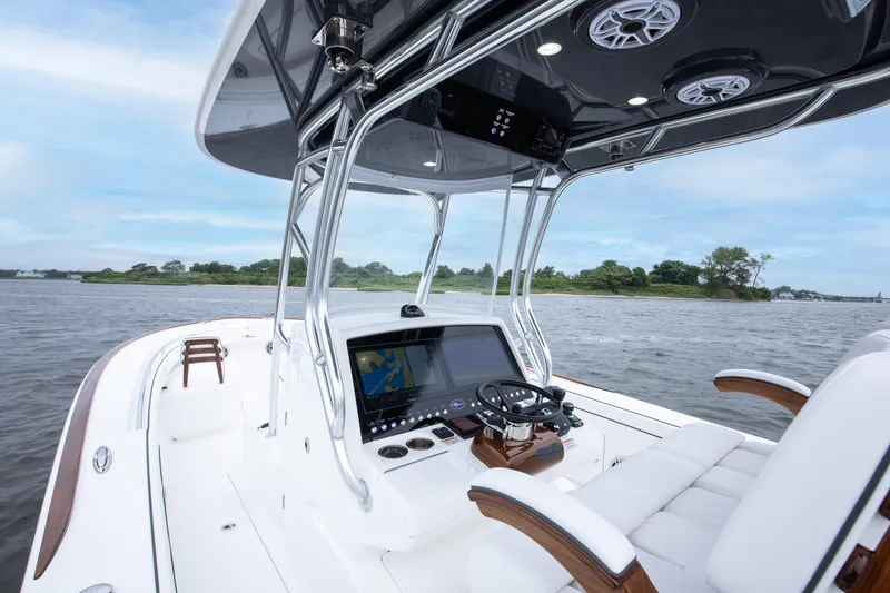 Slide: The Image of 2026 Valhalla Boatworks V-29 Hybrid, sleek design, advanced navigation, open water backdrop. - 8