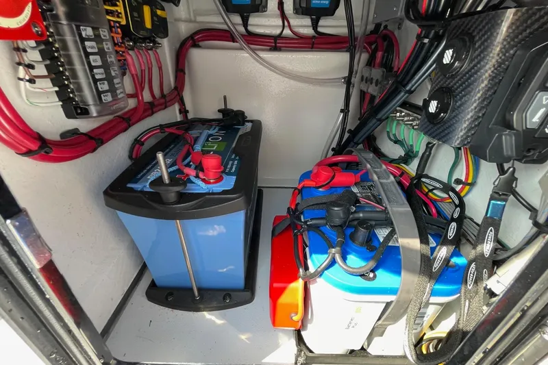 Slide: The Image of Electrical system of 2026 Chittum Skiffs Islamorada 21 with battery and wiring setup. - 40