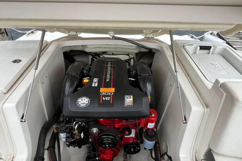 Slide: The Image of 2013 Chaparral 226 SSi Wide Tech boat engine compartment with Volvo Penta 300 V8 engine. - 22