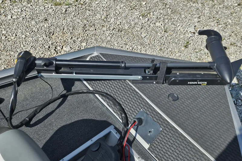 Slide: The Image of 2015 Lowe Stinger 175 boat with Minn Kota Edge trolling motor on deck. - 8