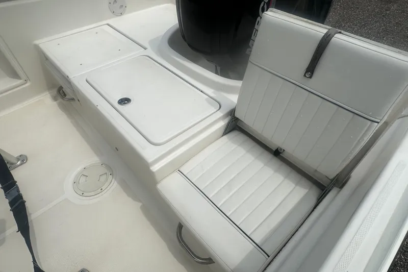 Slide: The Image of White seating area on a 2022 Trophy T-18 boat, featuring storage compartments. - 12