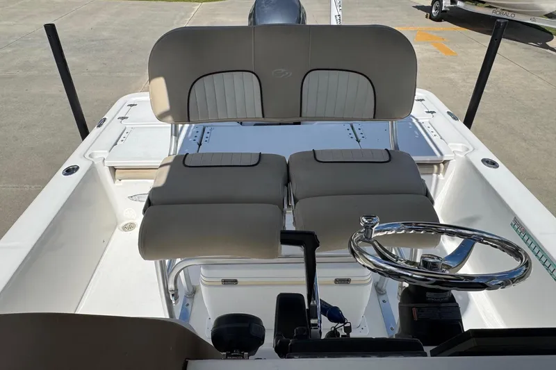Slide: The Image of 2015 Sea Fox 220 Viper boat interior with dual seats and steering wheel. - 17