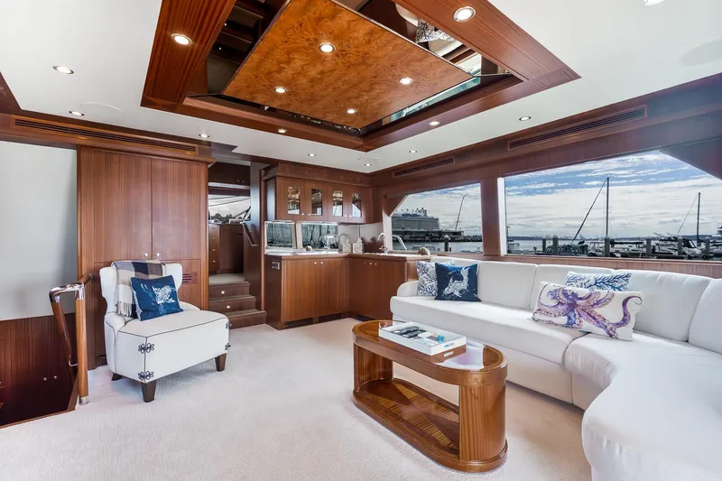 Slide: The Image of Luxurious interior of 2013 Ocean Alexander 72 Pilothouse yacht with elegant wood finishes. - 21