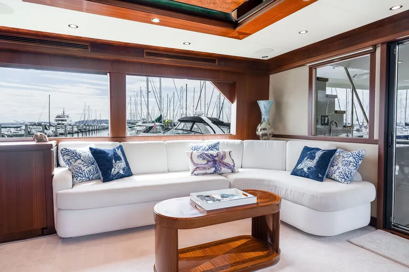 Slide: The Image of Luxurious interior of 2013 Ocean Alexander 72 Pilothouse yacht with elegant white seating. - 22