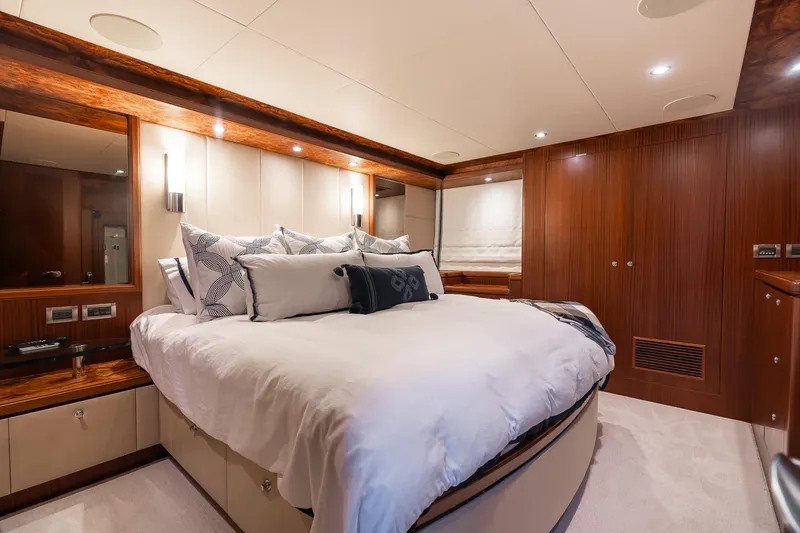 Slide: The Image of Luxurious bedroom interior of 2013 Ocean Alexander 72 Pilothouse yacht with elegant wood finishes. - 27