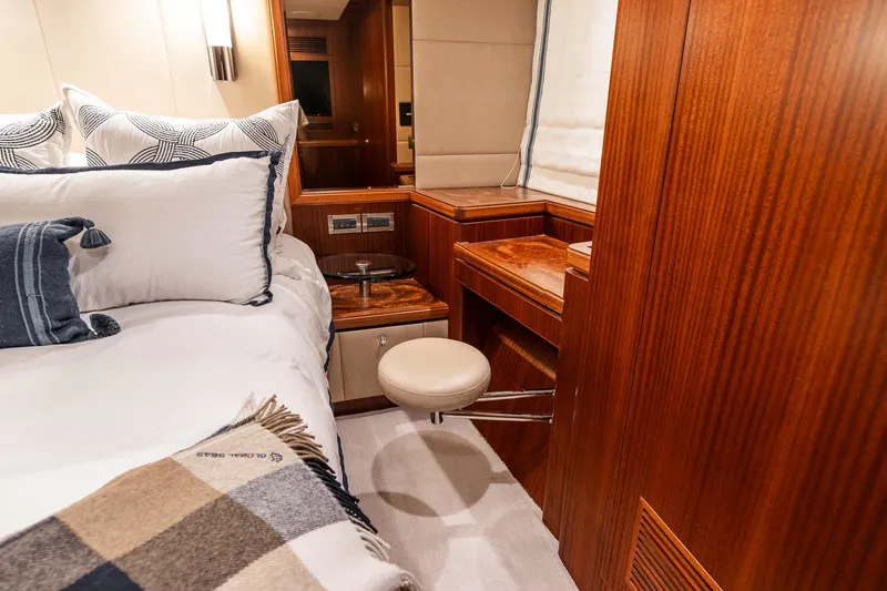 Slide: The Image of Luxurious bedroom interior of 2013 Ocean Alexander 72 Pilothouse yacht with elegant wood finish. - 29