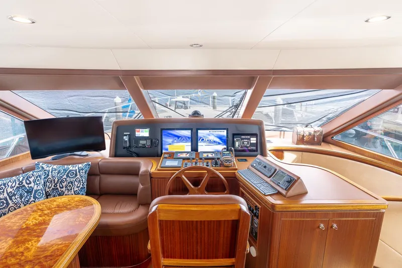 Slide: The Image of Luxurious 2013 Ocean Alexander 72 Pilothouse yacht interior with advanced navigation systems. - 39