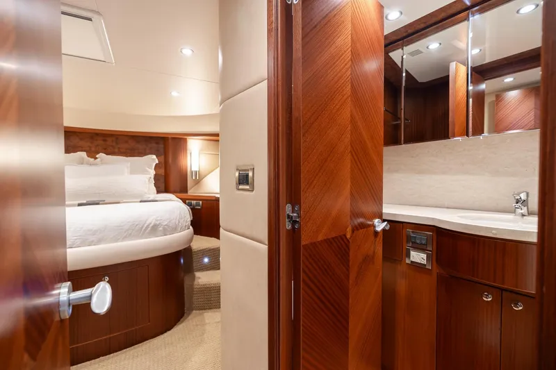 Slide: The Image of Luxurious interior of 2013 Ocean Alexander 72 Pilothouse yacht with elegant wood finishes. - 47
