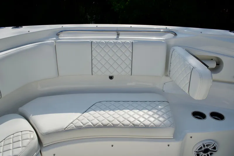 Slide: The Image of Luxurious seating on 2021 Pursuit S 378 Sport boat with quilted upholstery. - 17