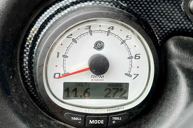 Slide: The Image of Close-up of 2017 Blazer 625 Pro Elite tachometer showing 11.6 volts and 272 hours. - 11