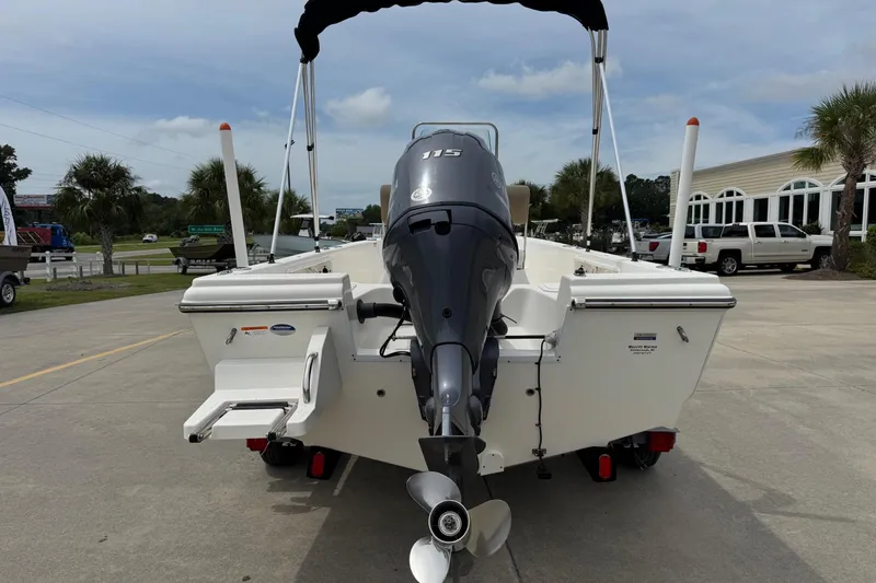 Slide: The Image of 2016 Sea Born SV19 Bay boat with outboard motor, parked on concrete lot. - 3