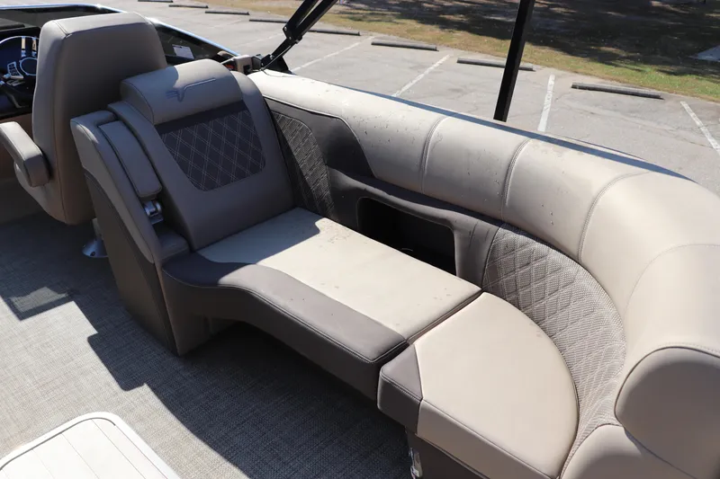 Slide: The Image of Luxurious seating in 2023 Vanderbilt 700 Twin boat, featuring elegant upholstery and spacious design. - 10