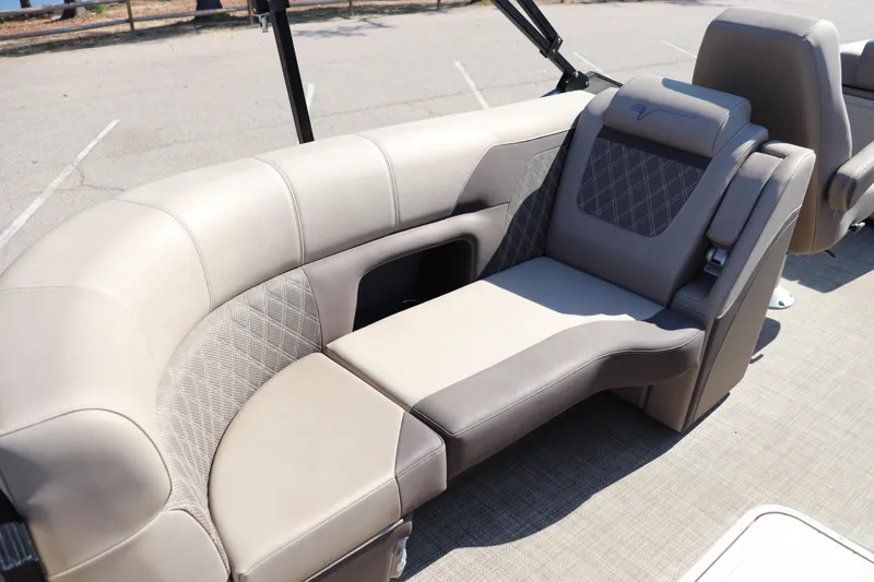 Slide: The Image of Luxurious seating on 2023 Vanderbilt 700 Twin boat, featuring elegant upholstery and modern design. - 9