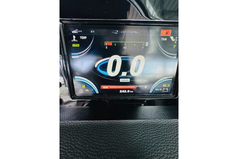 Slide: The Image of Dashboard of 2018 Regal 2300 Bowrider showing speed, temperature, and voltage. - 22