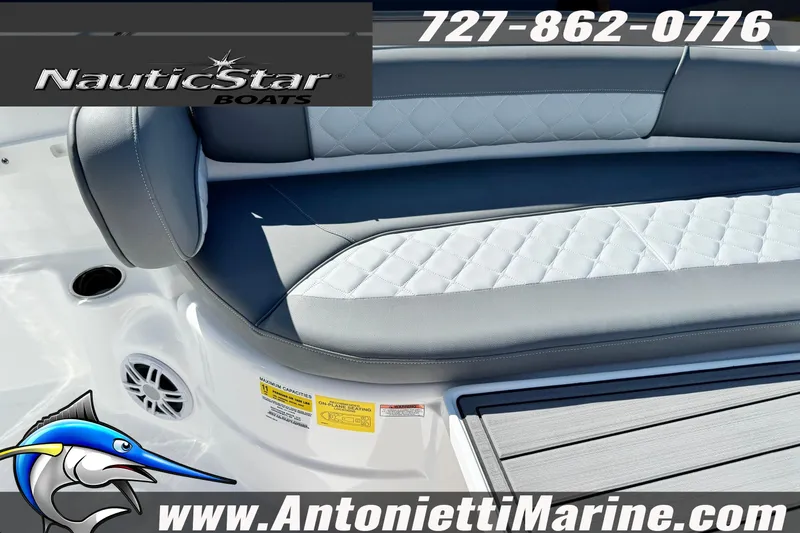 Slide: The Image of 2026 NauticStar 251 Hybrid boat seating with logo and contact details. - 18