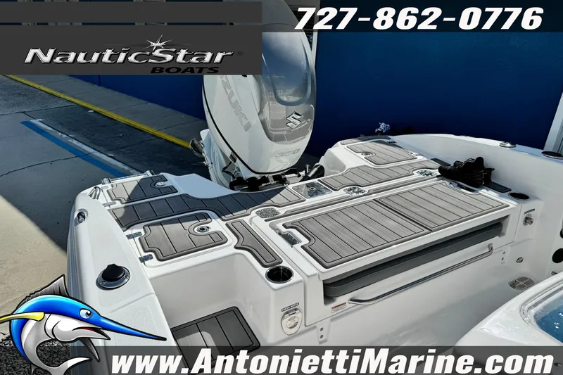 Slide: The Image of 2026 NauticStar 251 Hybrid boat deck with Suzuki engine, showcased by Antonietti Marine. - 31