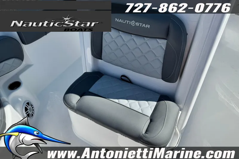 Slide: The Image of 2026 NauticStar 251 Hybrid boat seat with logo and contact details. - 34