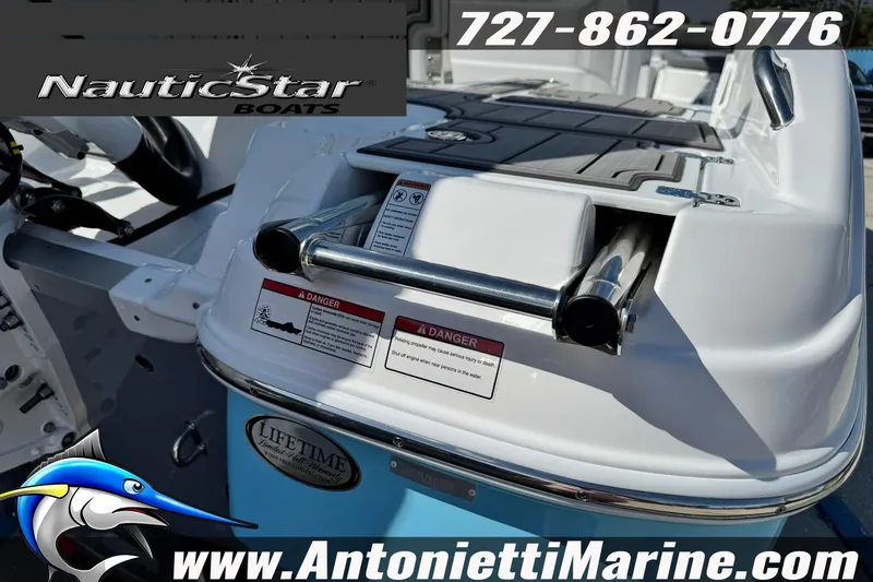 Slide: The Image of 2026 NauticStar 251 Hybrid boat with safety features, displayed by Antonietti Marine. - 4