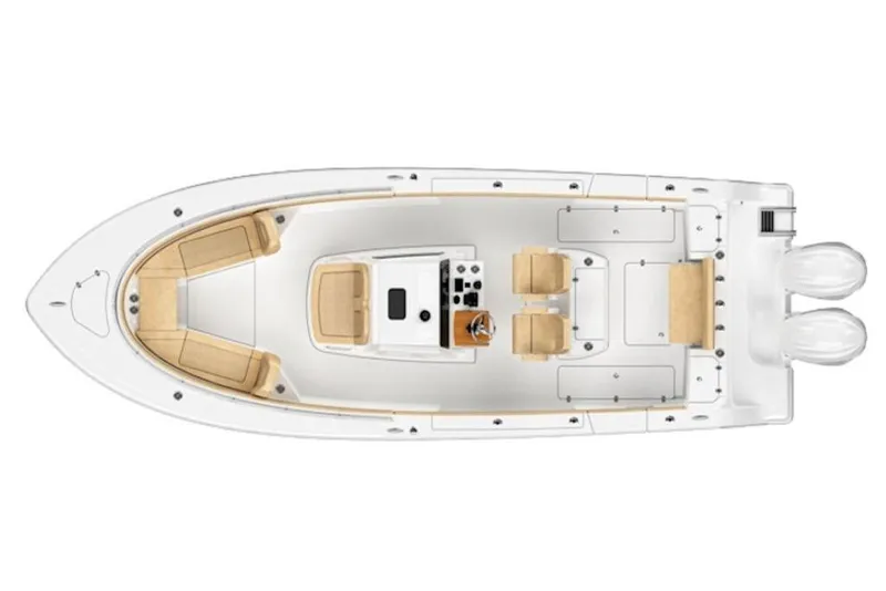 Slide: The Image of Top view of 2026 Sportsman Open 282 boat with dual engines and spacious seating. - 3