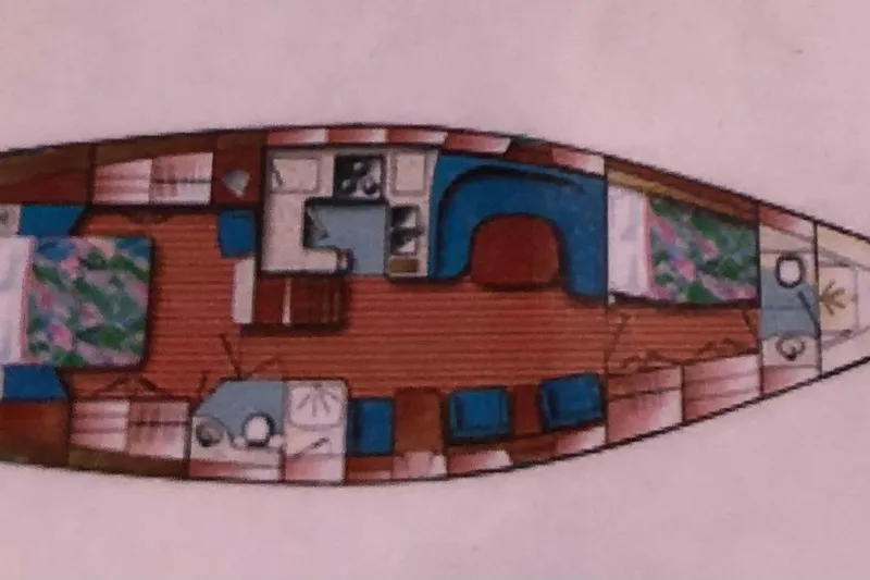 Slide: The Image of Floor plan of a 2000 Catalina 470 yacht interior layout. - 1