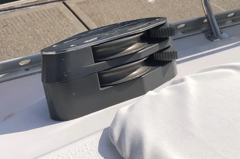 Slide: The Image of Pulley system on a 2000 Catalina 470 sailboat deck. - 21
