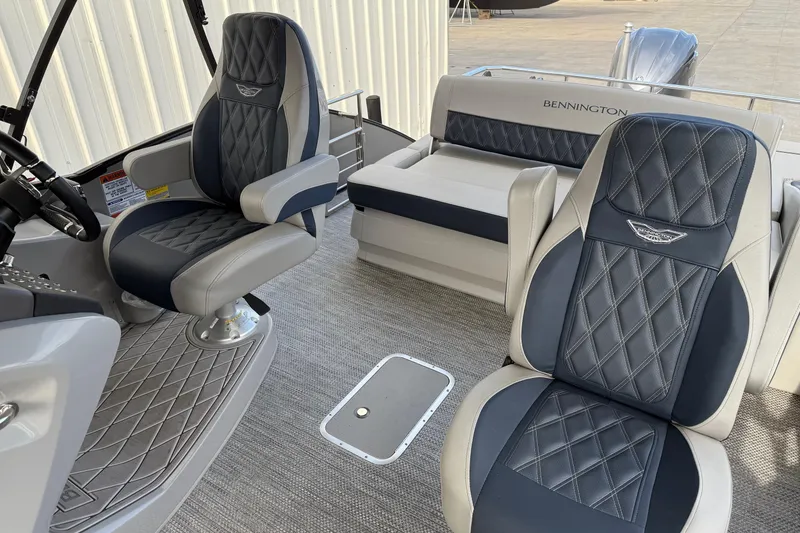 Slide: The Image of 2024 Bennington 23 RSB boat interior with luxurious seating and modern design. - 12
