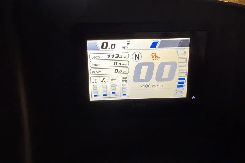 Slide: The Image of Dashboard display of a 2024 Bennington 23 RSB boat showing speed and fuel metrics. - 21