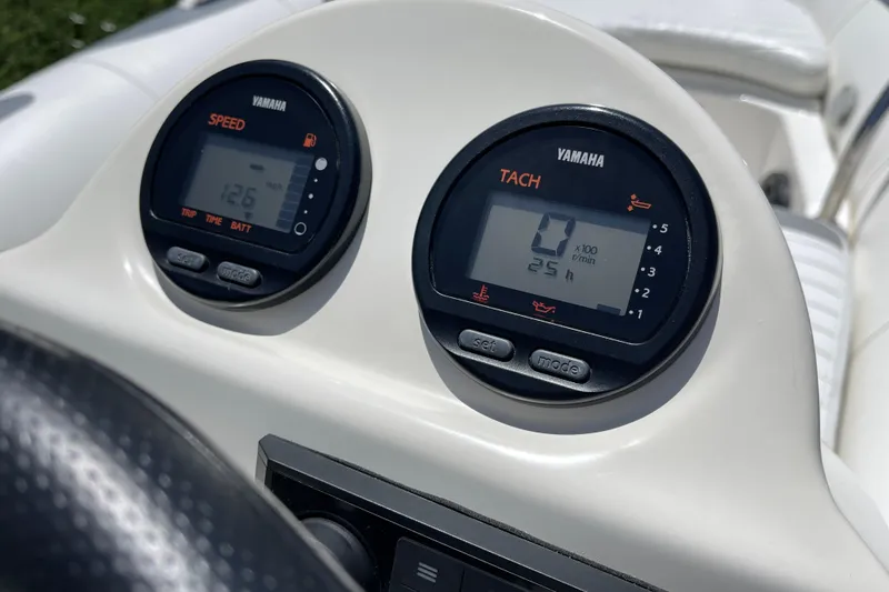Slide: The Image of Close-up of Yamaha speed and tachometer gauges on 2007 Zodiac Yachtline Deluxe 420. - 3