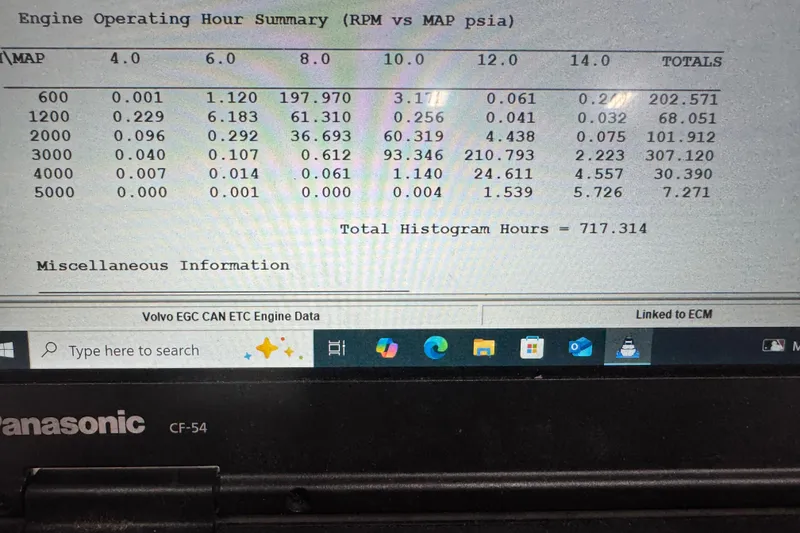 Slide: The Image of Engine operating hour summary on Panasonic CF-54 laptop screen, Regal 2700 Bowrider 2012. - 16