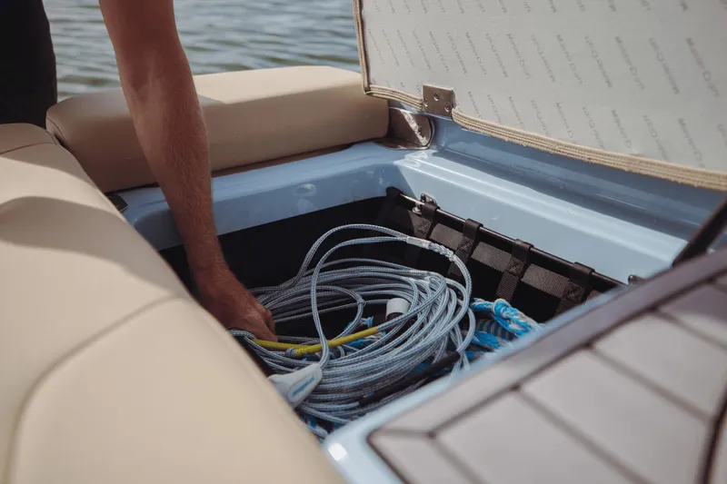 Slide: The Image of Close-up of 2026 MasterCraft XT20 boat interior detail. - 16