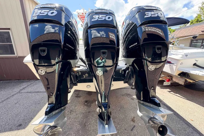 Slide: The Image of Triple Mercury 350 Verado engines on a 2008 Fountain 38 Tournament Edition boat. - 5