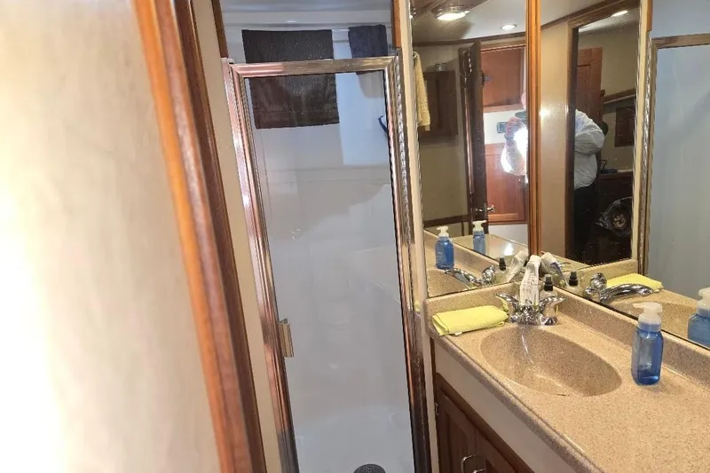 Slide: The Image of Bathroom interior of 2005 American Tug 34 Pilothouse with shower and sink. - 42