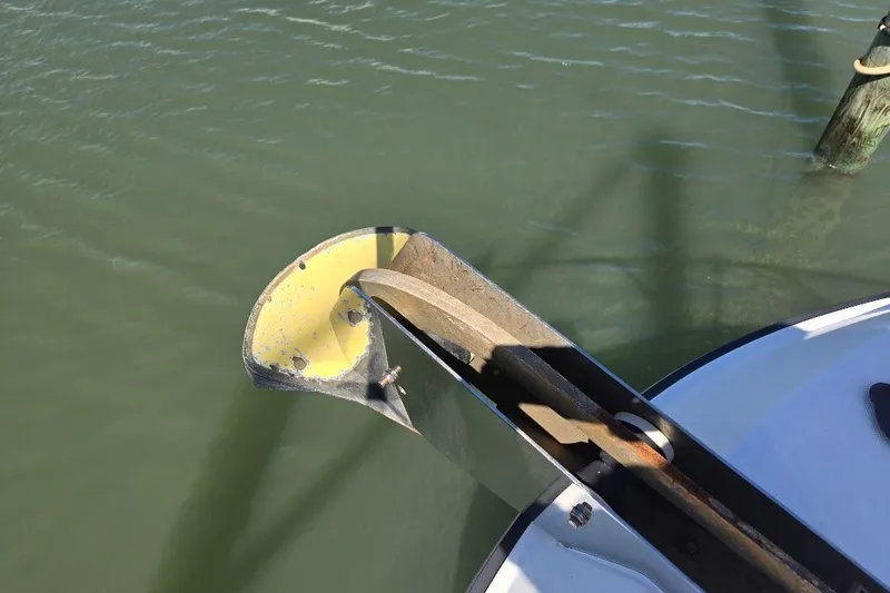 Slide: The Image of Anchor of 2005 American Tug 34 Pilothouse over water. - 72