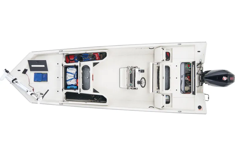 Slide: The Image of 2025 Ranger RB210 boat with powerful outboard motor on a trailer in a parking lot. - 8