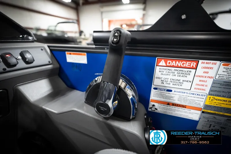 Slide: The Image of Blue seat with Bennington logo on 2026 22 SSB boat, Reeder-Trausch Marine branding. - 42