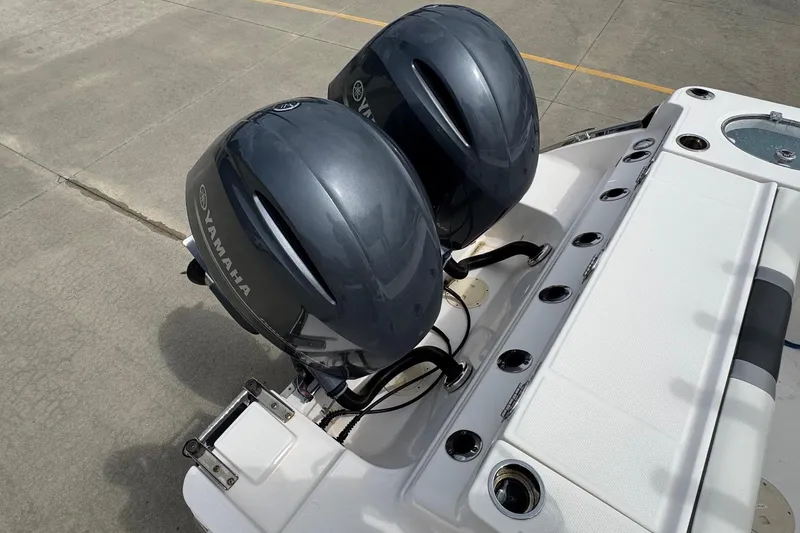 Slide: The Image of 2023 Robalo R250 Center Console with dual Yamaha outboard motors. - 20