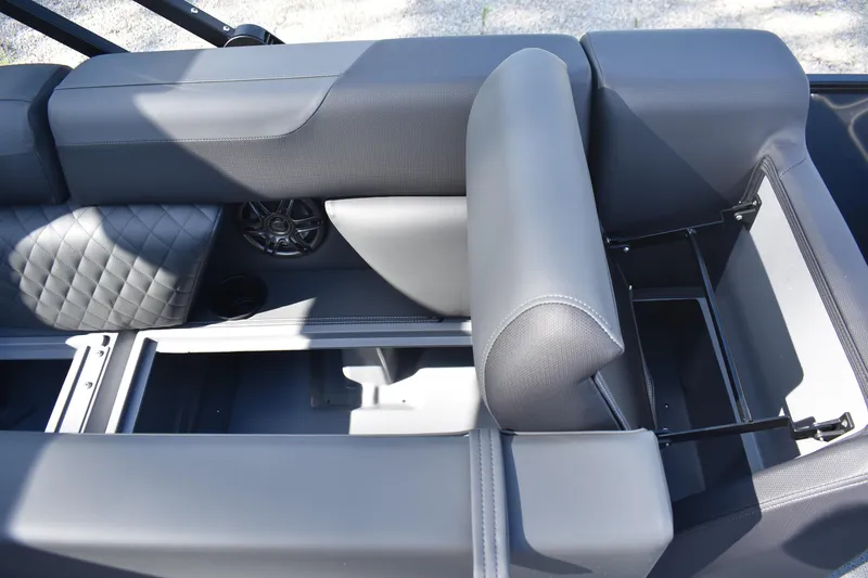 Slide: The Image of Interior of 2026 Godfrey SWEETWATER SW 2086 C boat with gray seating and storage. - 21