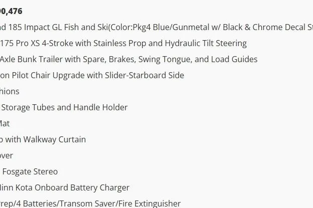 Slide: The Image of Lund 185 Impact GL 2026 features and specifications list with pricing details. - 10