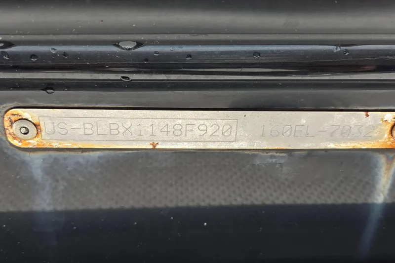 Slide: The Image of 2020 Bayliner Element E16 hull identification number plate with visible rust. - 10