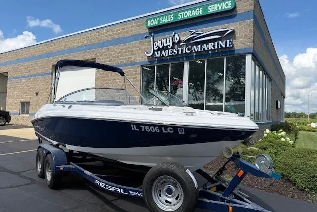 Slide: The Image of 2012 Regal 2000 Bowrider boat on trailer at Jerry's Majestic Marine dealership. - 1