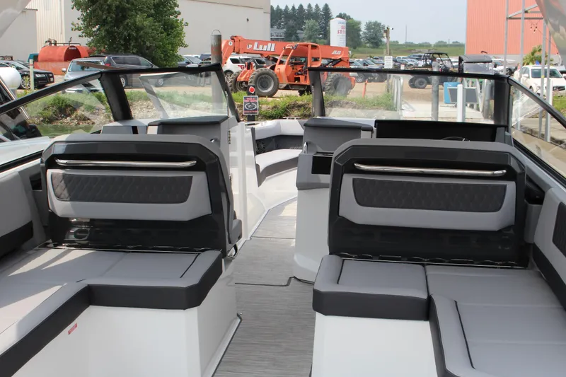 Slide: The Image of 2025 Cobalt R35 boat interior with sleek seating and modern design. - 34