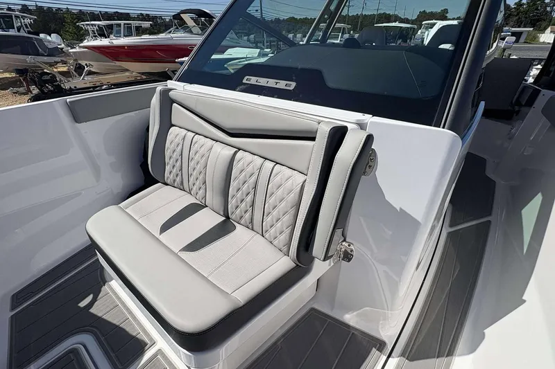Slide: The Image of 2026 Monterey 27 Elite boat interior with luxurious seating and modern design. - 20