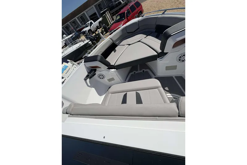 Slide: The Image of 2026 Monterey 27 Elite boat interior with luxurious seating and modern design. - 23