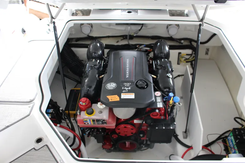 Slide: The Image of 2025 Cobalt R4 boat engine compartment with Volvo Penta V8 engine. - 18