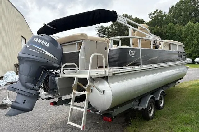Slide: The Image of 2008 Bennington 2275QXi pontoon boat with Yamaha outboard motor on trailer. - 3