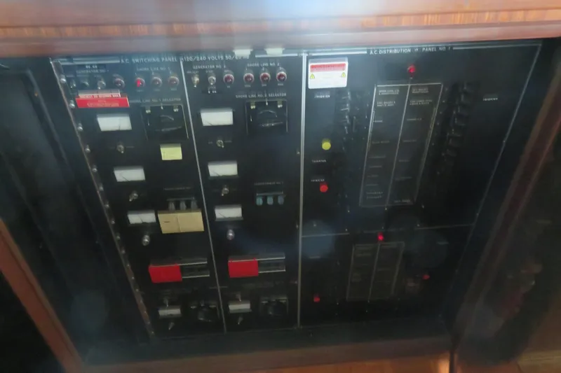 Slide: The Image of Electrical control panel on a 1986 Hatteras 58 Motor Yacht. - 51