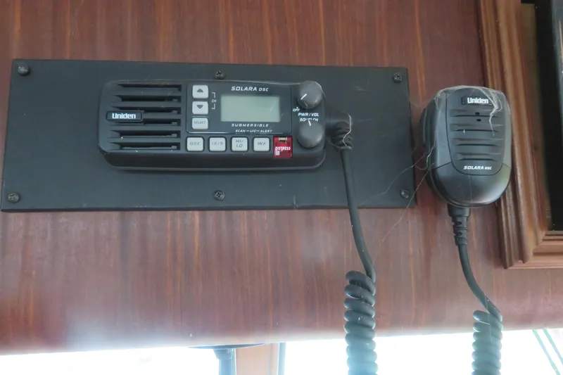 Slide: The Image of Uniden Solara DSC radio on 1986 Hatteras 58 Motor Yacht dashboard. - 65