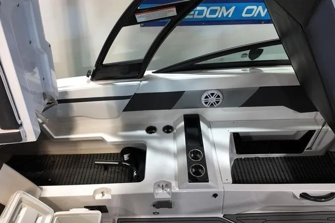 Slide: The Image of 2024 Monterey M-225 boat interior with sleek design and modern features. - 14