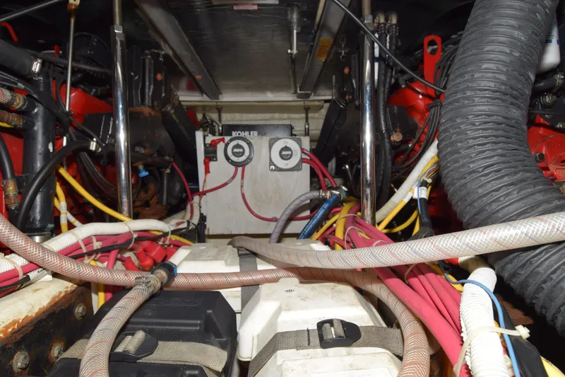 Slide: The Image of Engine room of 2008 Carver 36 Mariner with Kohler generator and colorful wiring. - 14