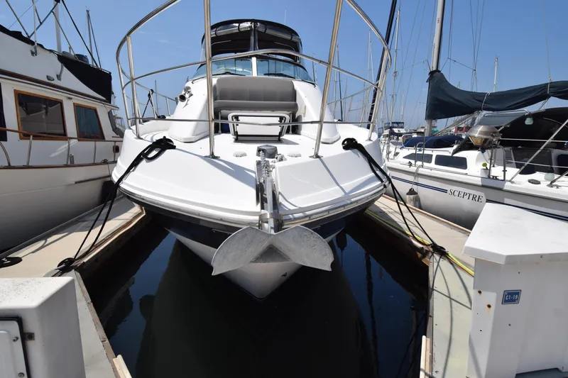 Slide: The Image of 2008 Carver 36 Mariner yacht docked at marina, front view. - 31
